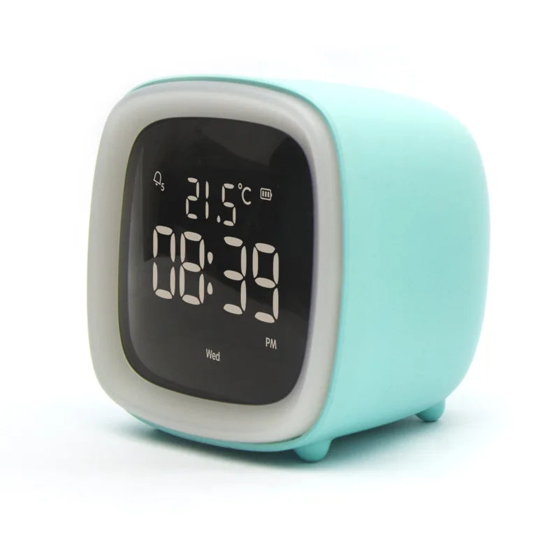 Rechargeable Cartoon LED Night Light Children Bedroom Alarm Clock with Thermometer Student Birthday Gift Room Bedside Deer Lamp