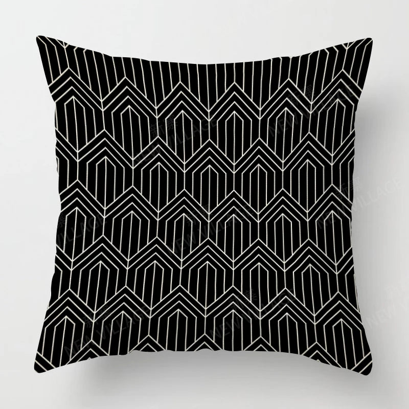 Funda de almohada de lino con estampado geométrico en blanco y negro para sofá o sofá. Decoración para el hogar. Se puede personalizar para ti. Tamaños disponibles: 40x40, 45x45, 50x50 y 60x60.