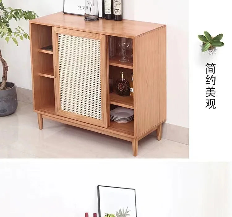 Nordic solid wood rattan dining side cabinet, entrance cabinet, American locker, simple tea cabinet, multi-functiona