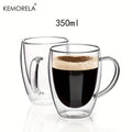 2/4/6 unidades Taza de café de vidrio de doble pared de 350 ml con asa Taza de capuchino de vidrio transparente Taza de café, té con leche, jugo y té
