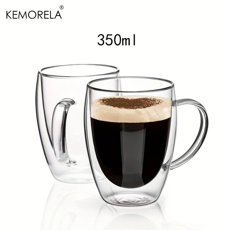 2/4/6 unidades Taza de café de vidrio de doble pared de 350 ml con asa Taza de capuchino de vidrio transparente Taza de café, té con leche, jugo y té