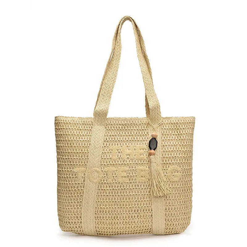 Bolso de paja tejido de gran capacidad estilo francés para mujer, nuevo bolso de hombro para vacaciones en la playa, bolso de mano informal para el día a día.