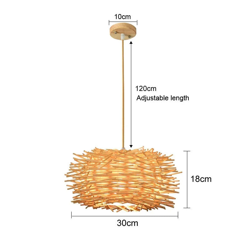 Lámpara colgante de techo de ratán, mimbre, bambú y madera, lámpara de araña colgante tejida a mano, decoración para el hogar, sala de estar y dormitorio.