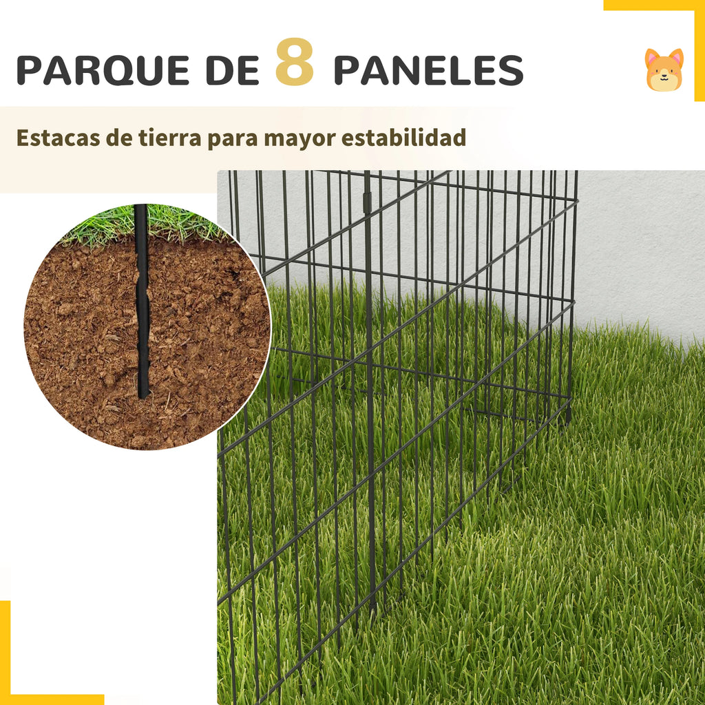 Parque para perros Pawhut de 8 paneles, 76 x 61 cm, con doble cierre, color negro.