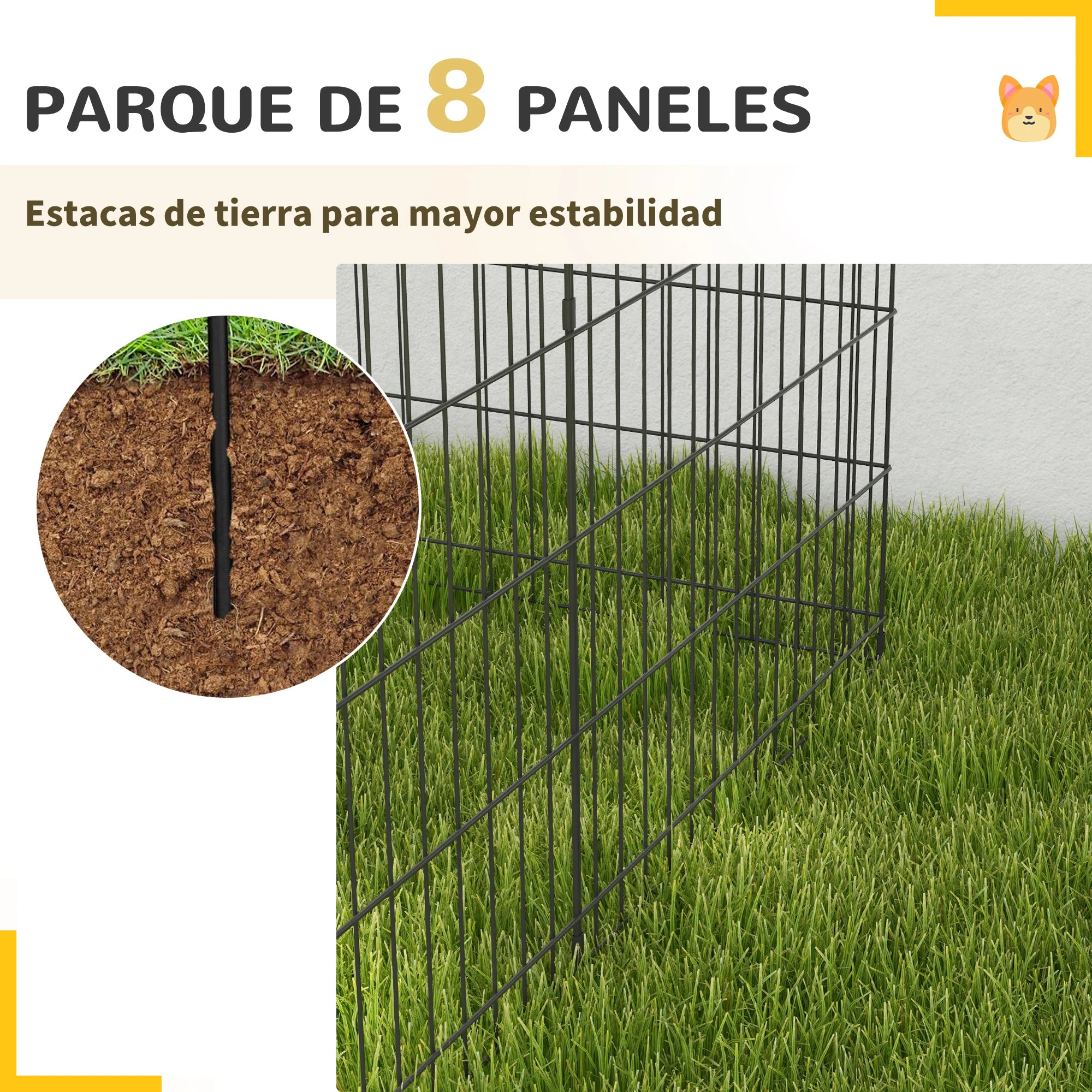 Parque para perros Pawhut de 8 paneles, 76 x 61 cm, con doble cierre, color negro.