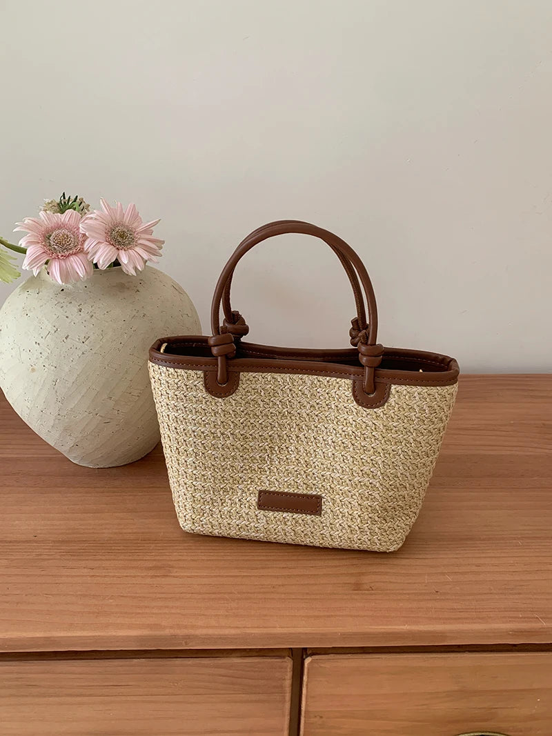 Bolso de hombro de paja para mujer, ideal para vacaciones de verano, con diseño retro. Bolsos cruzados portátiles para mujer, estilo cesta tejida.