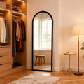 Espejo de cuerpo entero Arc de 160x50 cm con marco de madera maciza para pared o vestidor - Marrón/Negro/Blanco