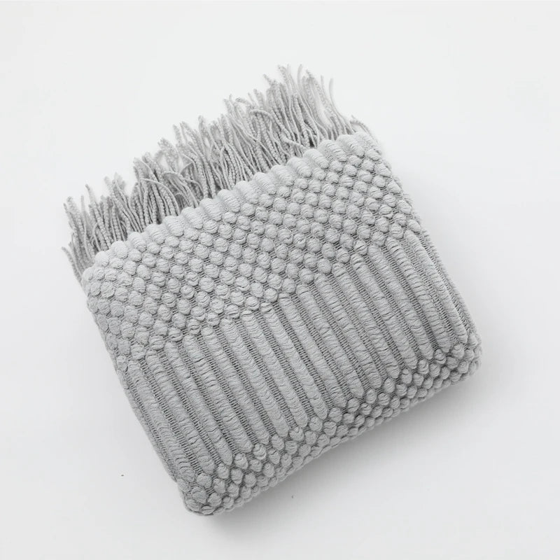 Mantas nórdicas de punto con borlas, color caqui, crema y gris, estilo vintage, ideales para cama, sofá o sillón. Funda de cama extragrande.