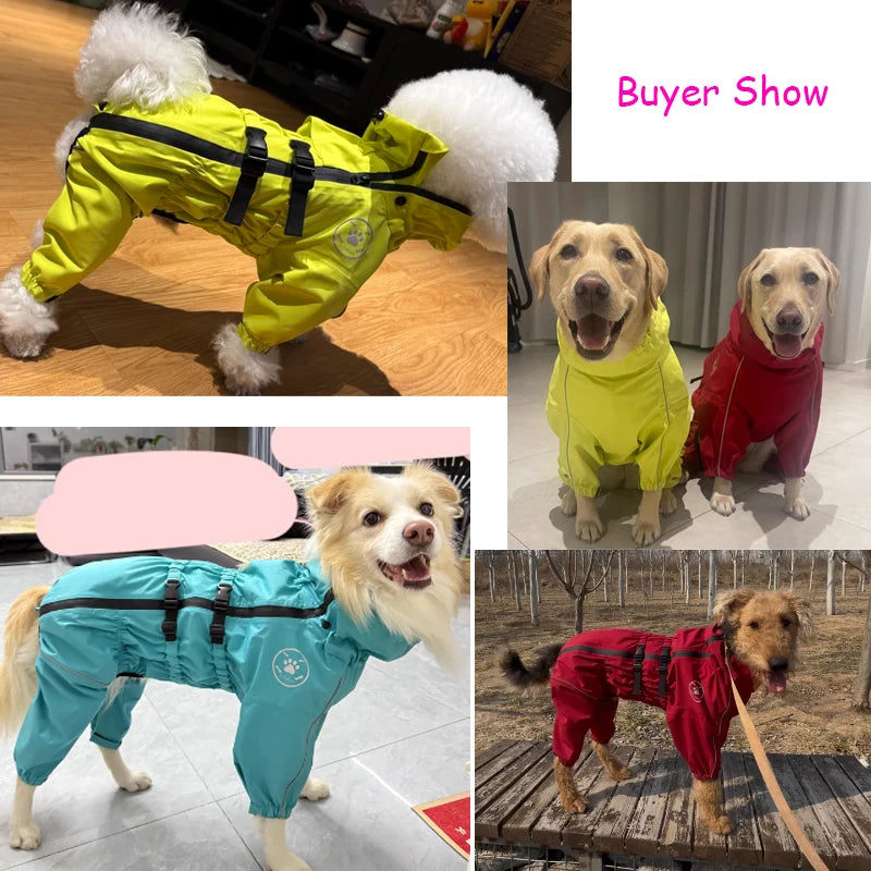 Chaqueta impermeable para perros, abrigo reflectante para la lluvia, monos y enterizos rojos para perros, impermeable de otoño e invierno para perros grandes.