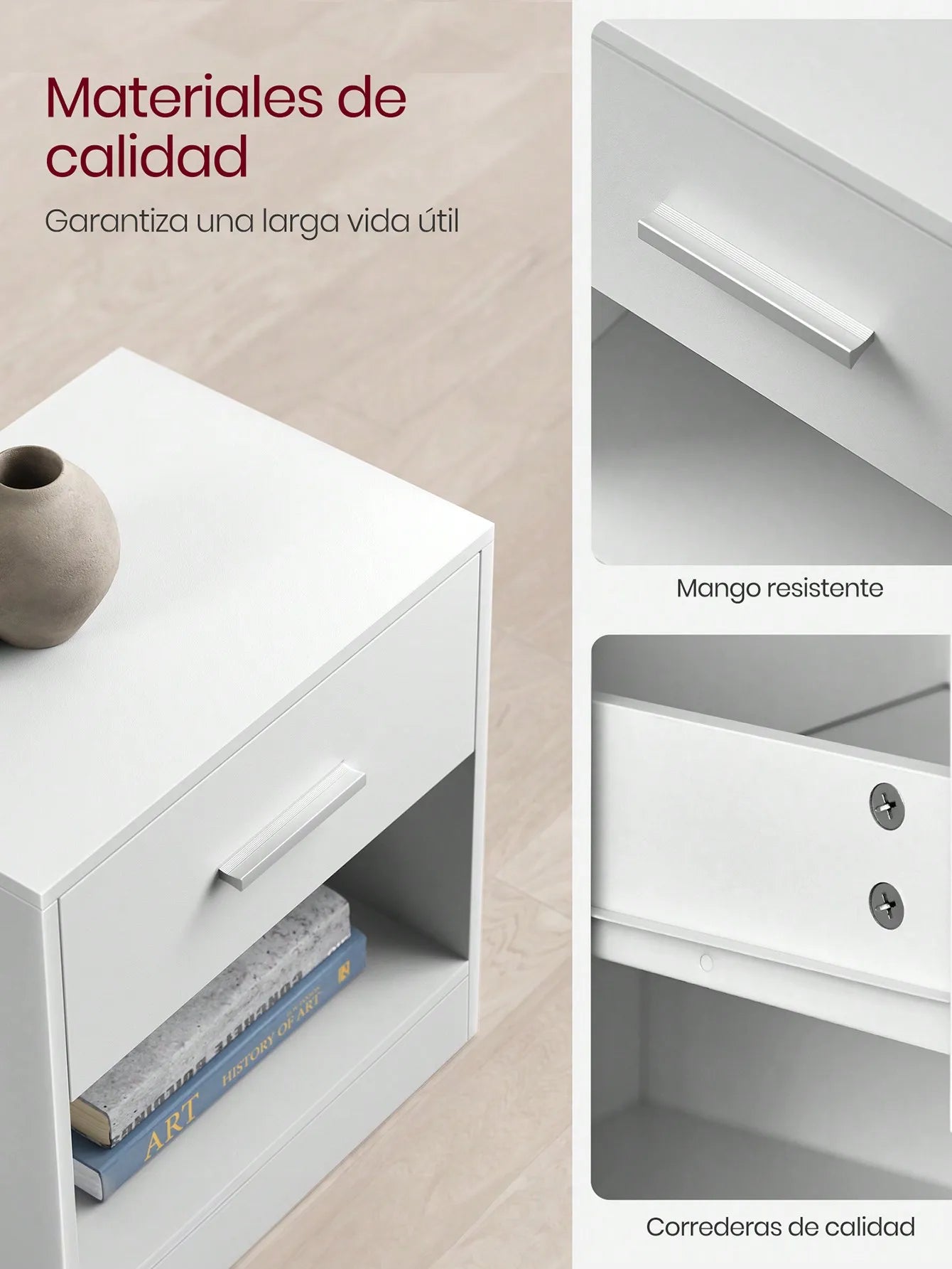 Mesita de noche/auxiliar VASAGLE con cajón, tirador y compartimento abierto. Mesita auxiliar. Dormitorio/Salón. Marrón castaño/Negro tinta