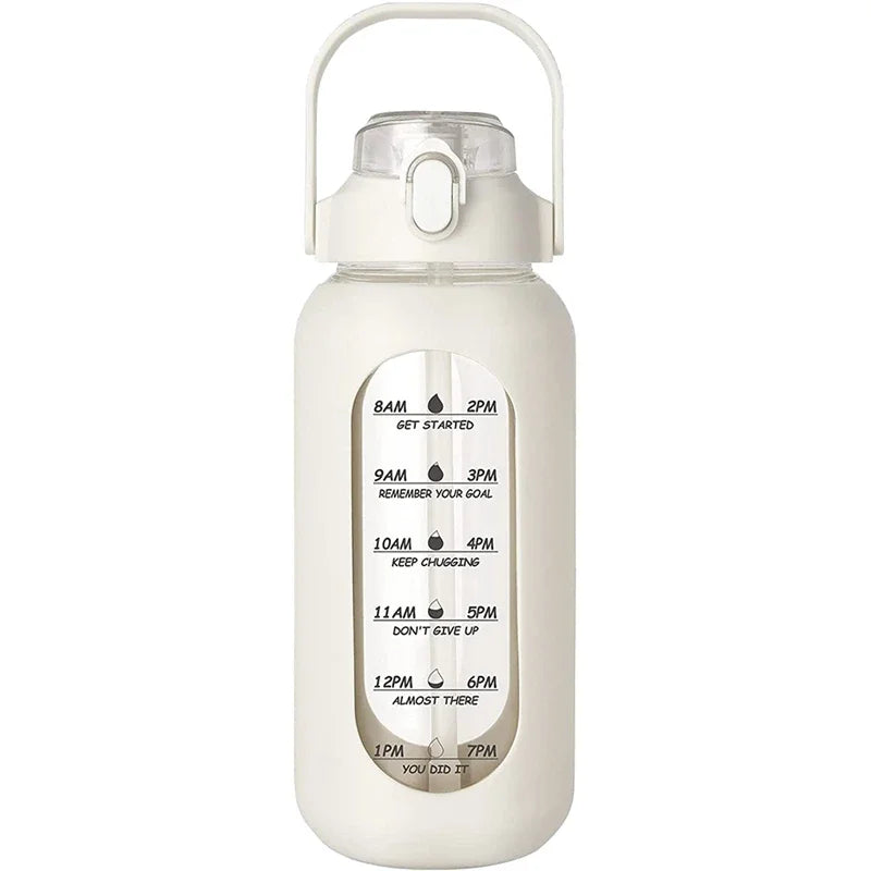 Botella de vidrio nueva de 946 ml/1656 ml/1892 ml (modelo 2024) con funda de silicona para pajita y marcador de tiempo. Ideal para camping, hogar, oficina y gimnasio.