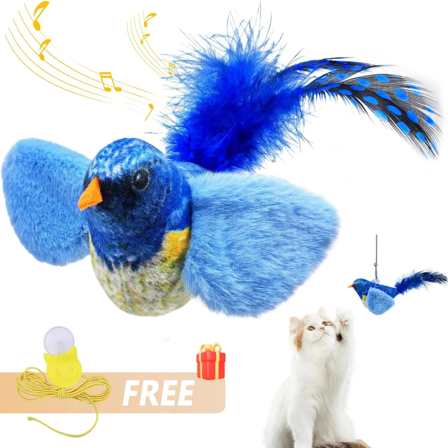 Juguete interactivo de pájaros para interiores para gatos, juguete para perseguir y provocar, juguete con sonido de hierba gatera, juguete divertido para gatos, juguete colgante de pared con forma de pájaros.