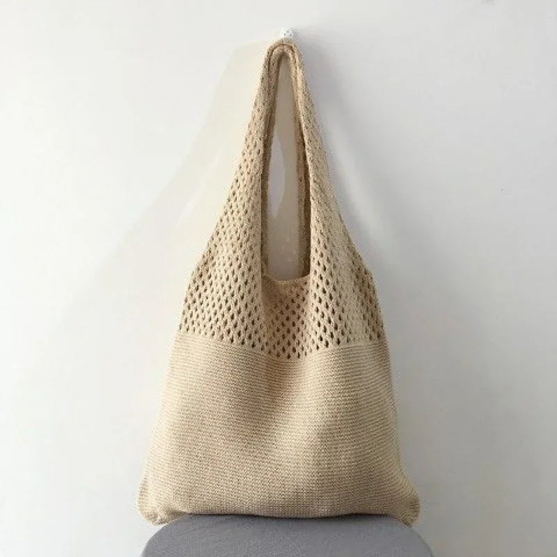 Bolsos de punto para mujer, bolso tote de gran capacidad, bolso grande de playa de verano, bolsos de hombro informales de tejido hueco, paquete femenino