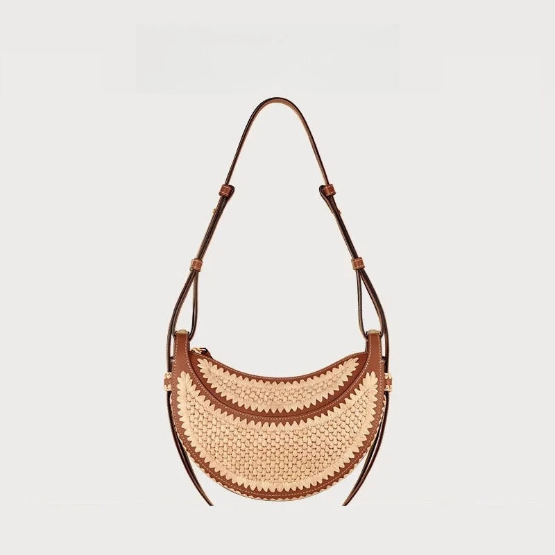 Bolso tote tejido para mujer, bolso de playa de paja de gran capacidad, bolso de hombro sencillo e informal para el verano.