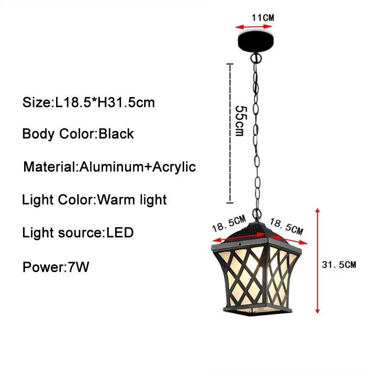 Lámpara colgante impermeable LED Retro europea, candelabro de pueblo para exteriores, luces para pasillos y balcón, luminaria colgante