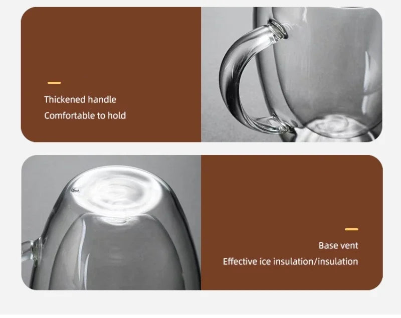 Taza de vidrio de borosilicato de doble pared transparente resistente al calor con asa, ideal para café, leche, zumo o agua. Regalo perfecto para amantes del café.