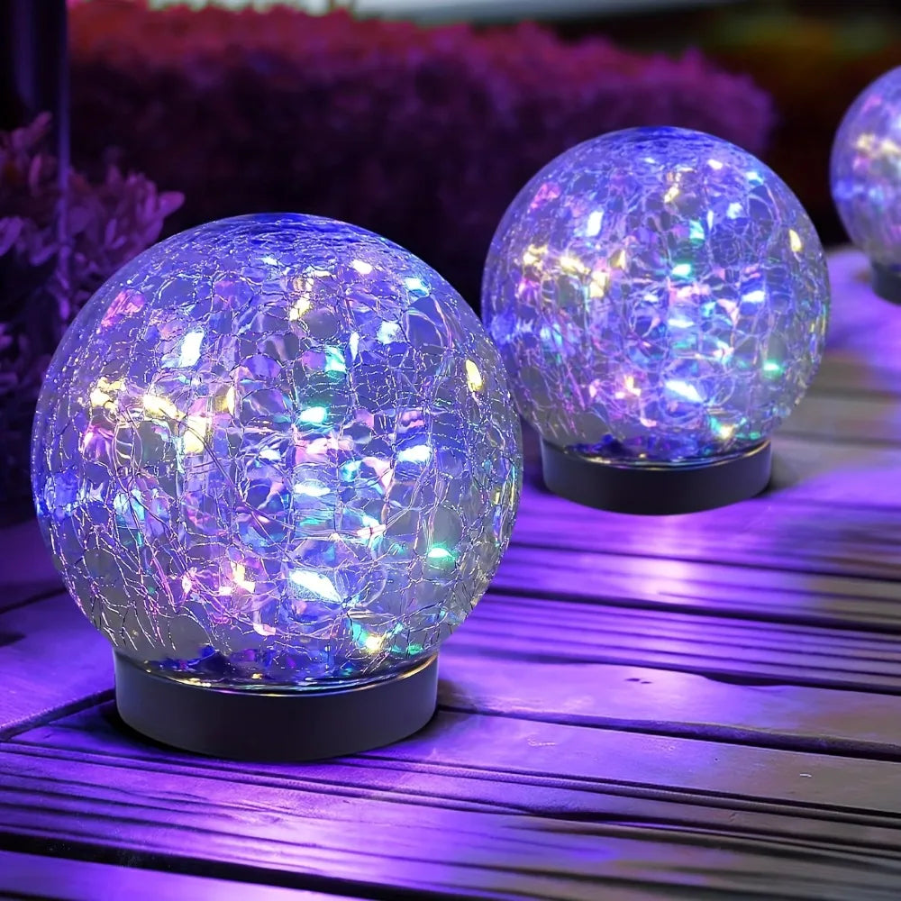 Globos solares de cristal agrietado - Luces esféricas impermeables para exteriores, ideales para la decoración de patios y jardines.