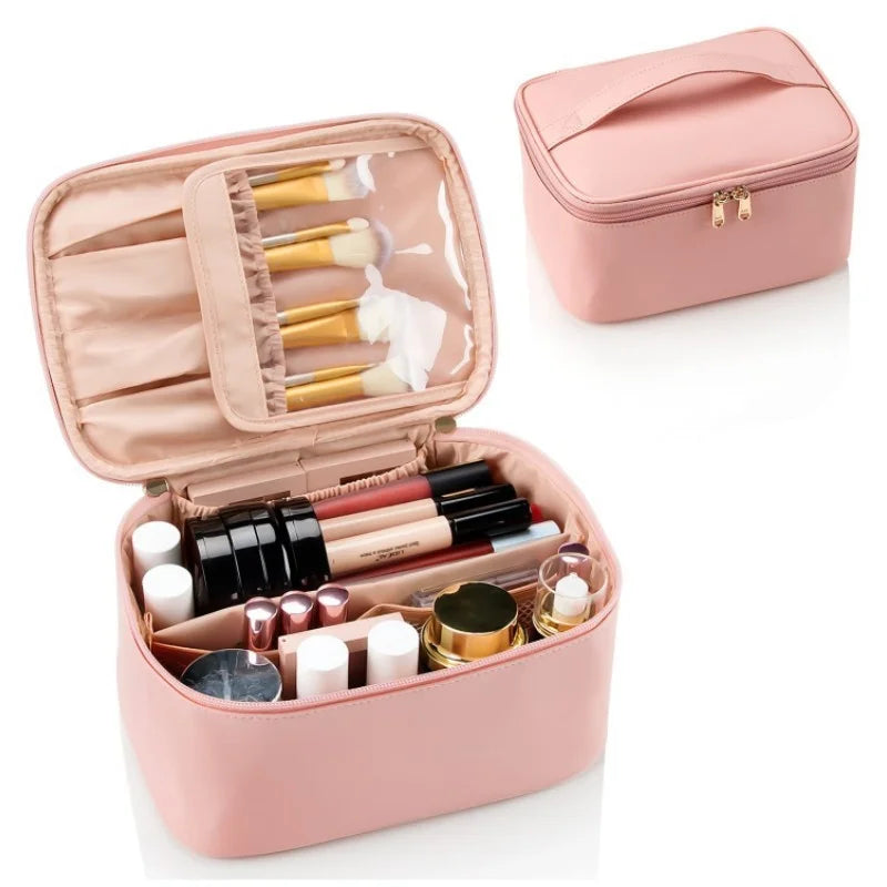 Neceser portátil de gran capacidad para maquillaje de viaje, organizador de maquillaje negro para mujeres, neceser para niñas que viajan.