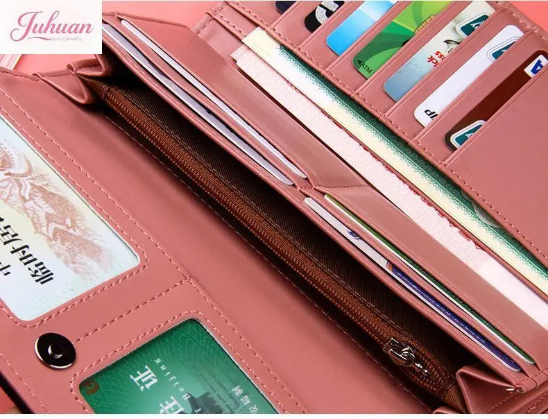 Cartera japonesa lolita para mujer, estilo casual, larga, de gran capacidad, con lazo, plegable, con tres compartimentos, linda y dulce, para tarjetas.