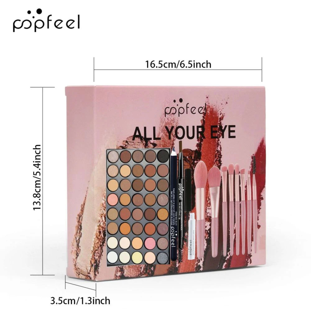 Set de maquillaje para ojos POPFEEL con paleta de sombras de ojos de 40 colores, lápiz de cejas, delineador de ojos, máscara de pestañas y un juego de brochas de maquillaje. Cosméticos para ojos.