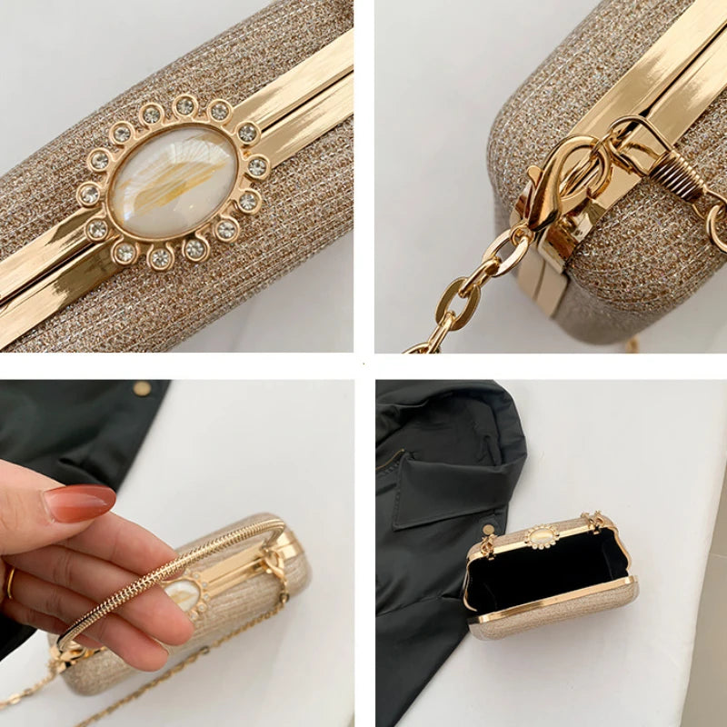 Bolso de noche de lujo de alta gama para mujer, bolso de fiesta con purpurina para bodas, bolso de mano, bolso de hombro con cadena.