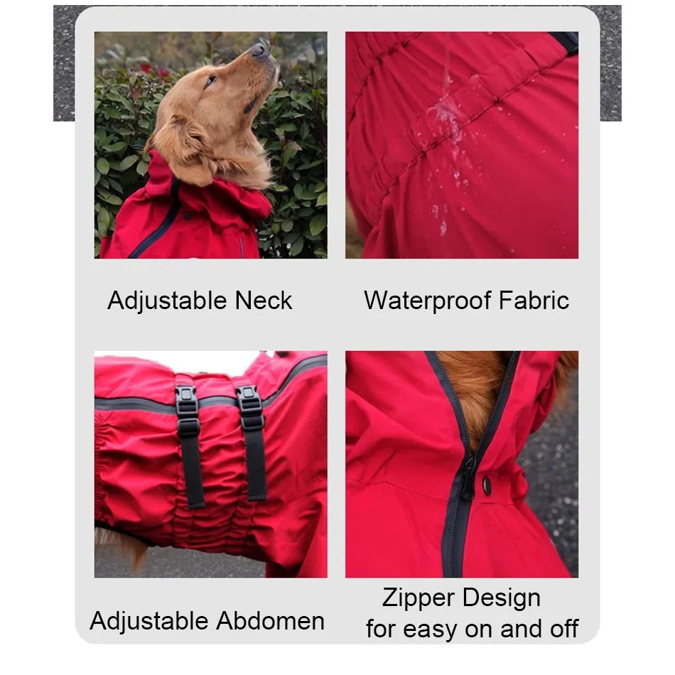 Chaqueta impermeable para perros, abrigo reflectante para la lluvia, monos y enterizos rojos para perros, impermeable de otoño e invierno para perros grandes.