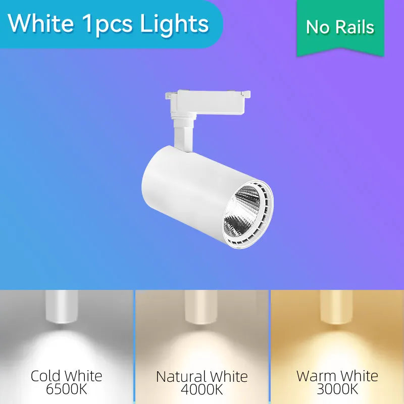 Juego completo de focos LED de riel de 50W, 40W y 20W con tecnología COB para iluminación de riel de techo en interiores, ideales para la decoración de salas de estar y cocinas.
