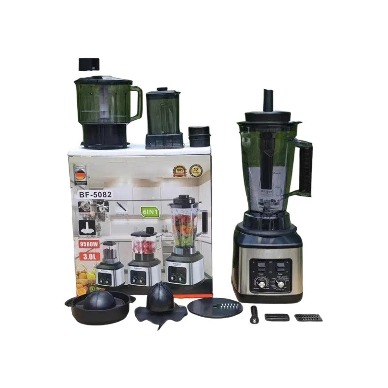 Licuadora y picadora German Chef de 4500 W, ecológica, de bajo ruido, con sonido retro, color plata, ideal para masa de repostería, hielo, batidos y uso doméstico.