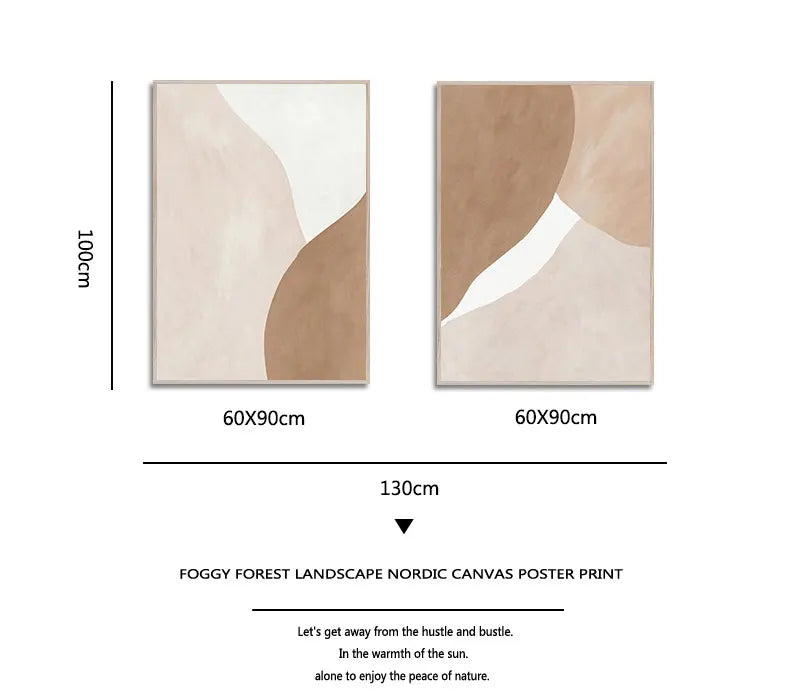 Cuadro abstracto geométrico moderno en tonos beige y marrón sobre lienzo, ideal para decoración de paredes, salas de estar y otros espacios.