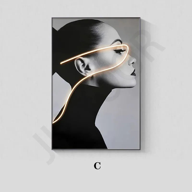 Decoración moderna minimalista para sala de estar, mural con luces LED pintadas, lujosa pintura para suelo, fondo de sofá, cuadro para colgar en la pared