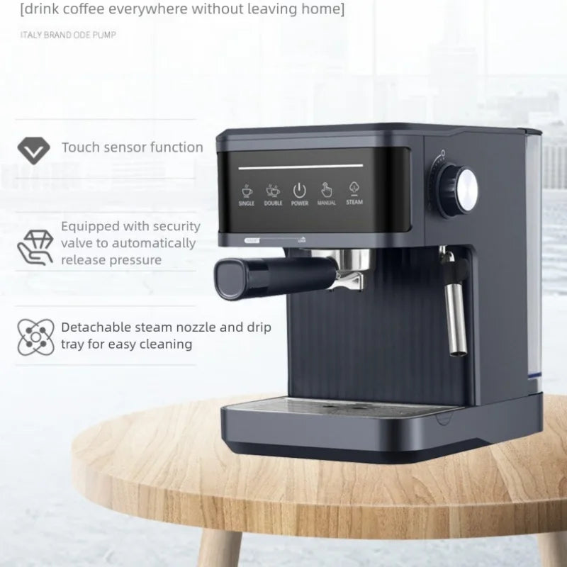 Cafetera semiautomática italiana para espresso, ideal para el hogar y la oficina. Cafetera con espumador de leche.