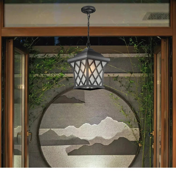 Lámpara colgante impermeable LED Retro europea, candelabro de pueblo para exteriores, luces para pasillos y balcón, luminaria colgante
