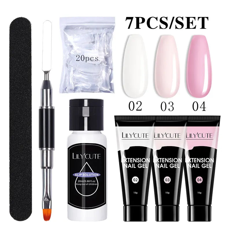 Kit de gel para extensión de uñas LILYCUTE de 15 ml, solución acrílica, esmalte en gel con lámpara para uñas para una rápida extensión, gel UV para uñas.