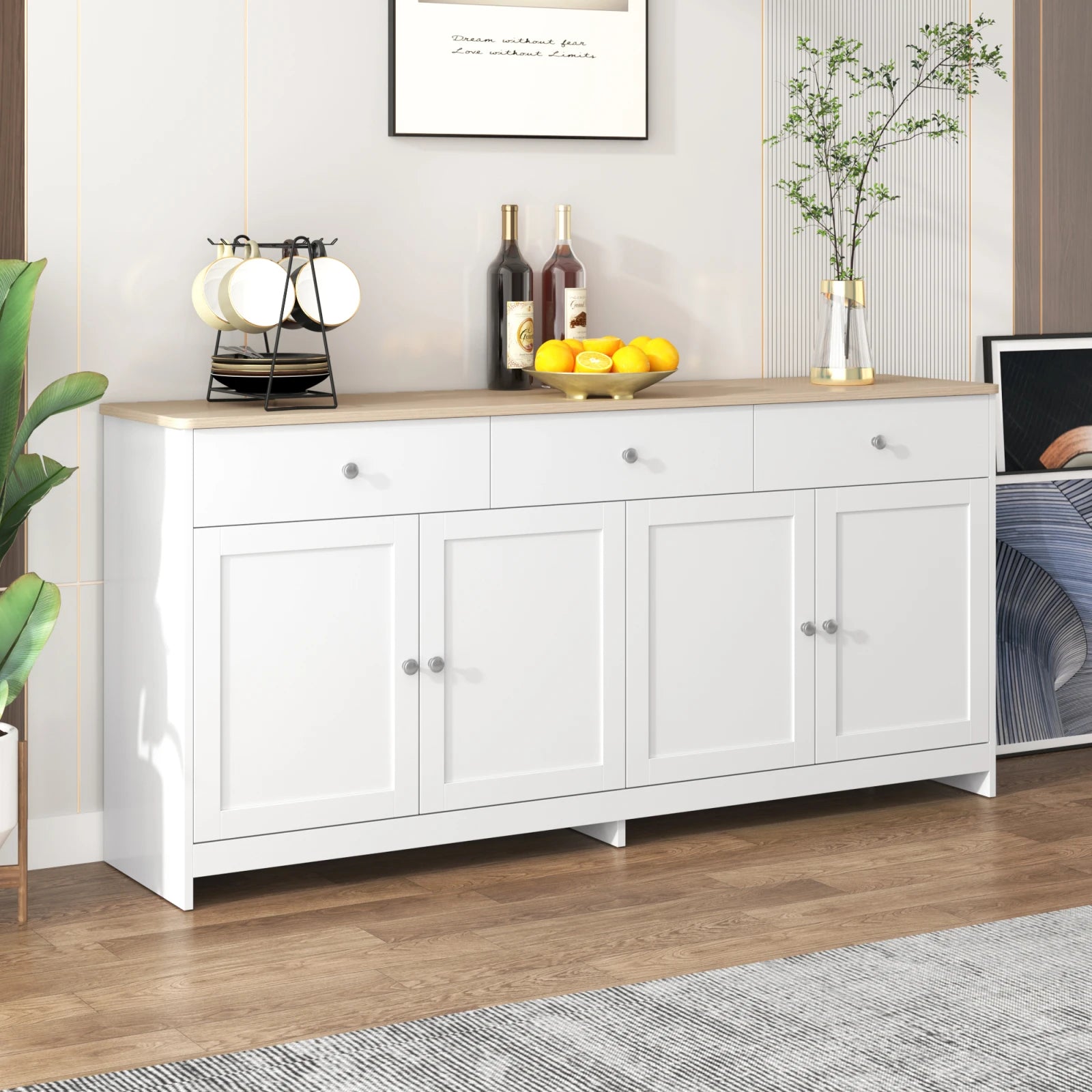 Comanlai Multi-Storage Sideboard Scandinavian Modern Buffet Cabinet 3 Drawers 4 Doors Storage Cabinet For Dining Living Room