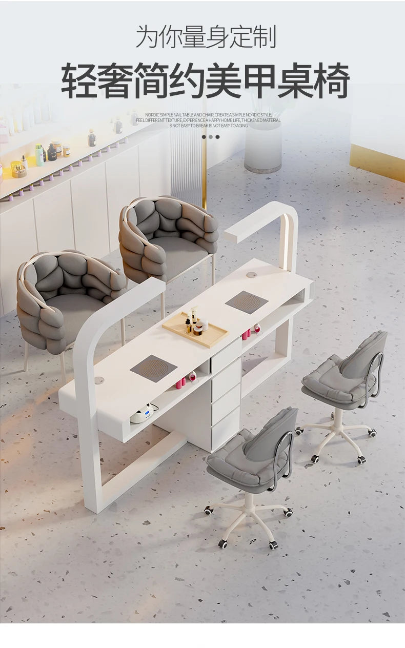 Cream Dust Collector Manicure Table With Lamp French Beauty Storage Nail Table Minimalist Aesthetic Table Ongle Salon Furniture