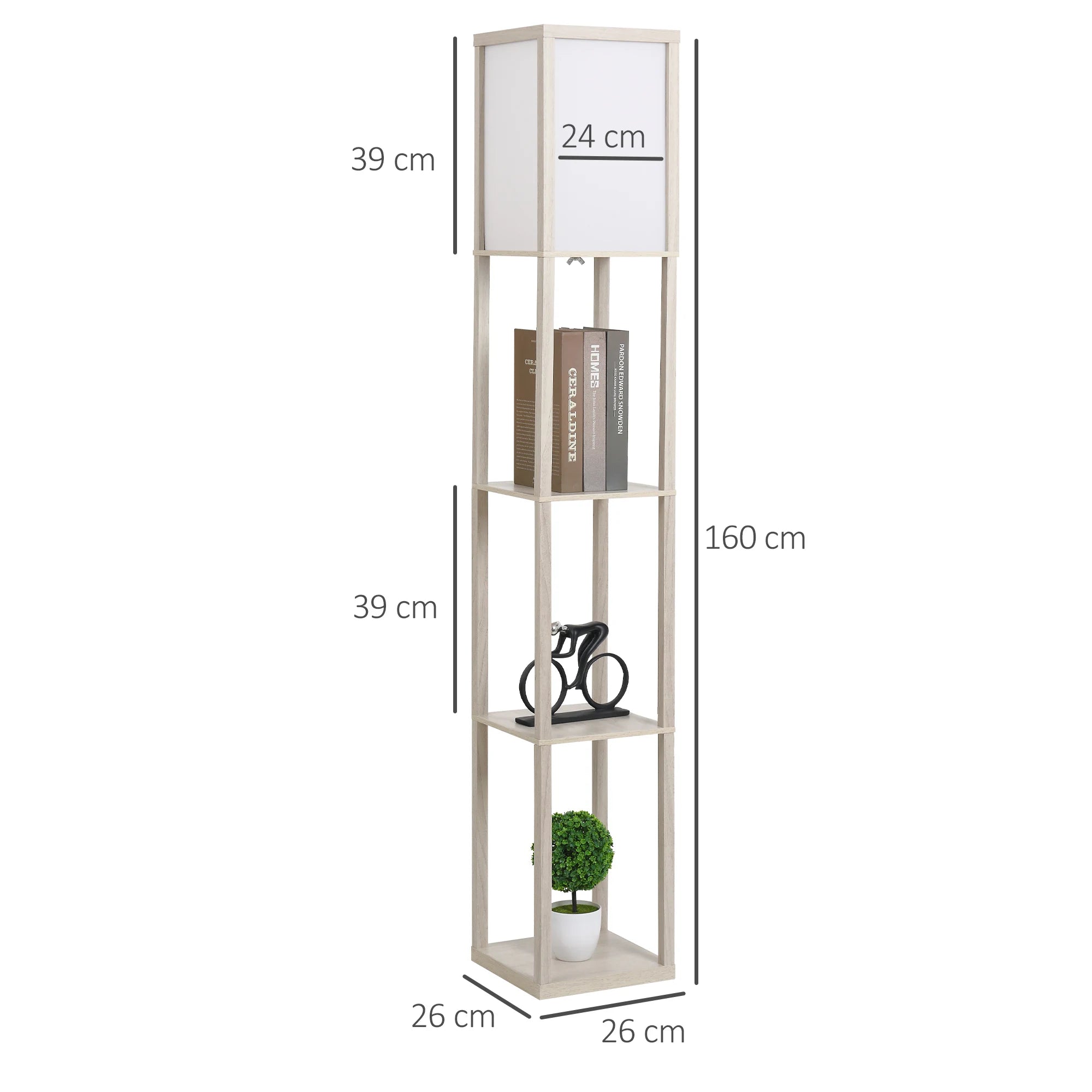Lámpara de pie Homcom con 3 estantes para bombilla E27, potencia máxima 40W, color marrón.