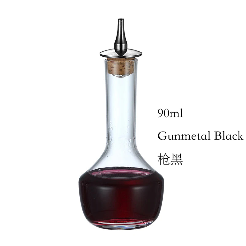 Botella de amargo - Botella de vidrio vintage, botellas decorativas con tapón dosificador, botellas dosificadoras para preparar cócteles, ideal para bartenders.