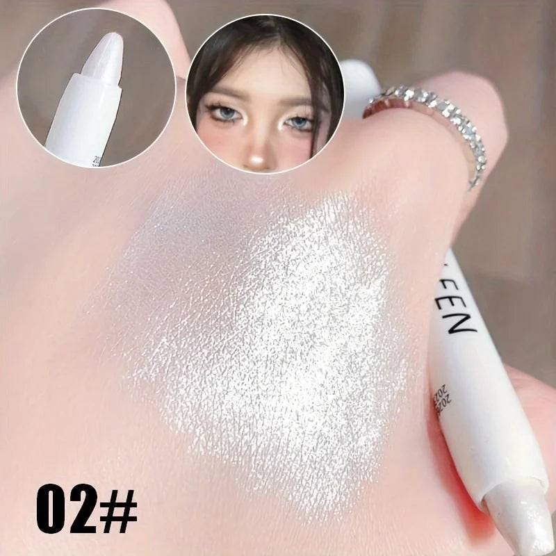 1 barra iluminadora brillante, lápiz de sombra de ojos blanco con purpurina para ojos brillantes, iluminador de maquillaje con efecto deslumbrante.