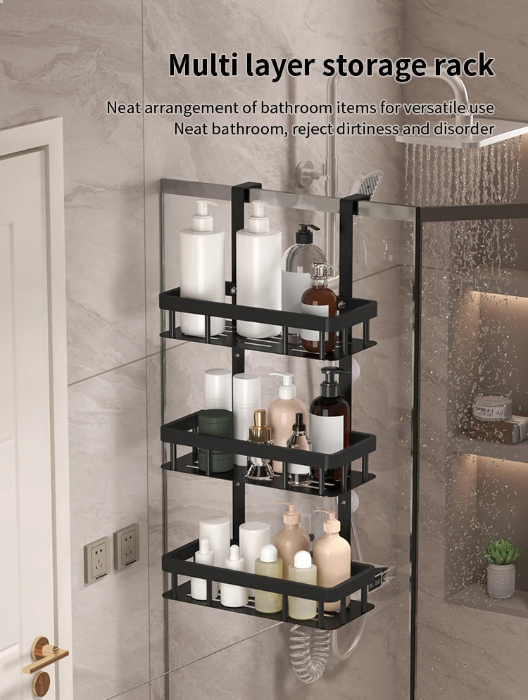 Estante de almacenamiento de tres niveles para pared de baño, estante para puerta, estante para gel de ducha, estante de almacenamiento para artículos de baño