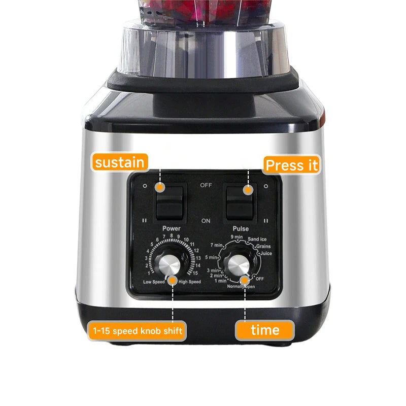 Licuadora y picadora German Chef de 4500 W, ecológica, de bajo ruido, con sonido retro, color plata, ideal para masa de repostería, hielo, batidos y uso doméstico.