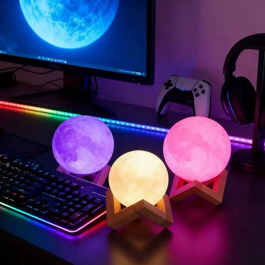Lámpara de luna inalámbrica de 12 cm con 7 colores cambiantes, lámpara de mesa romántica con botón y funcionamiento a pilas, iluminación para interiores.