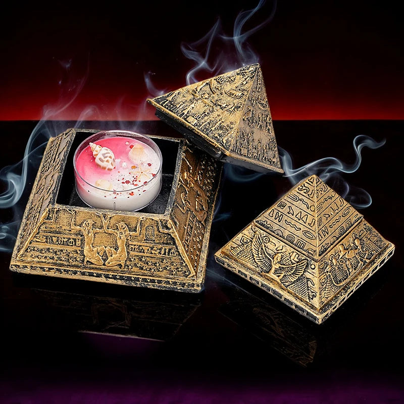 Adorno de pirámide del antiguo Egipto, artesanal, de resina, con soporte desmontable para velas de aromaterapia, faraón momia, recuerdo de viaje misterioso.