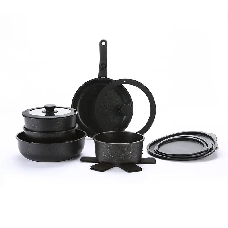 Juego de utensilios de cocina antiadherentes Donnor de 17 piezas con mango extraíble, fabricados en aluminio fundido a presión y compatibles con inducción.