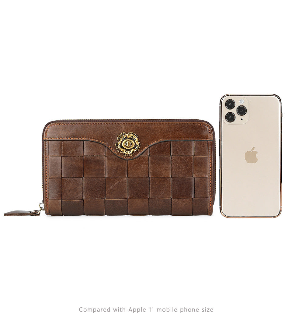 Nueva cartera larga de moda para mujer, cartera de piel de vaca para mujer, bolso de mujer a cuadros, bolso de mano casual para mujer