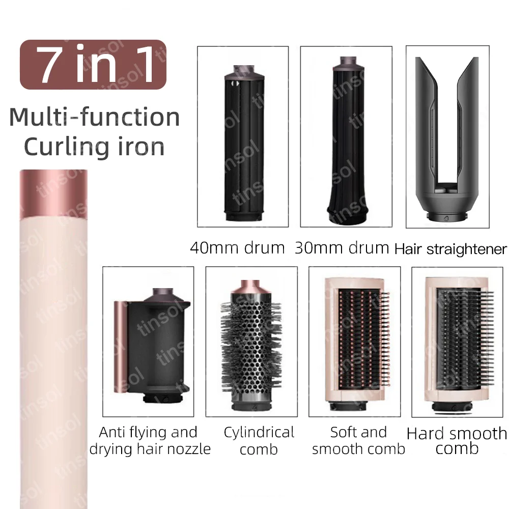 Set multifuncional 7 en 1 de secador, rizador y plancha de pelo: consigue resultados de peluquería en casa.
