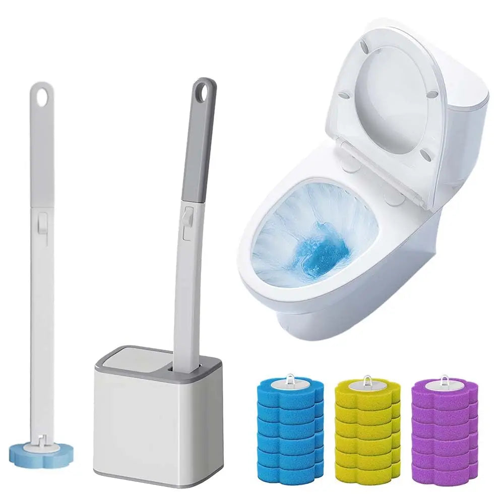 Cepillo desechable para inodoro, juego de soporte para cepillo de inodoro con 18 recambios de limpiador, cepillo con mango largo, accesorios para el inodoro y el hogar.