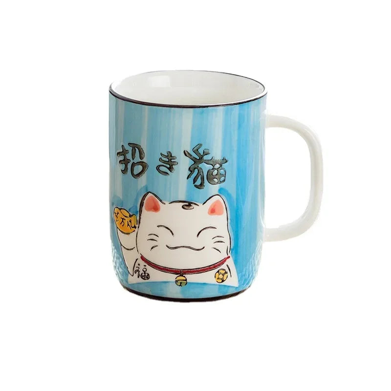 Taza de cerámica con diseño de gato de la suerte japonés, vaso de agua de alta capacidad para el hogar, la cocina y la oficina, ideal para café o té (400 ml).