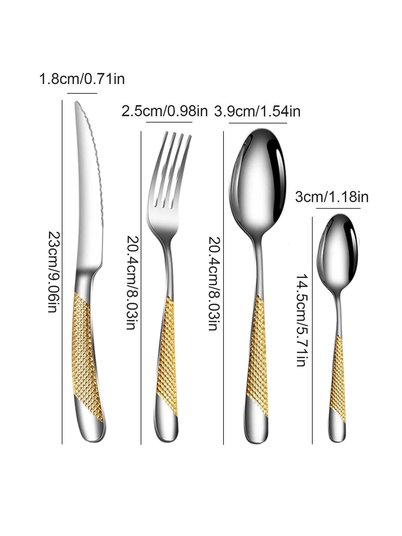 Juego de vajilla familiar de acero inoxidable de 24 piezas: cuchillo y tenedor para carne, tenedor de postre y cuchara.