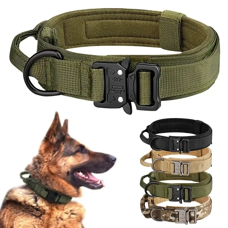 Collar táctico para perros de exterior con hebilla metálica, transpirable, de nailon, para entrenamiento de perros medianos y grandes.