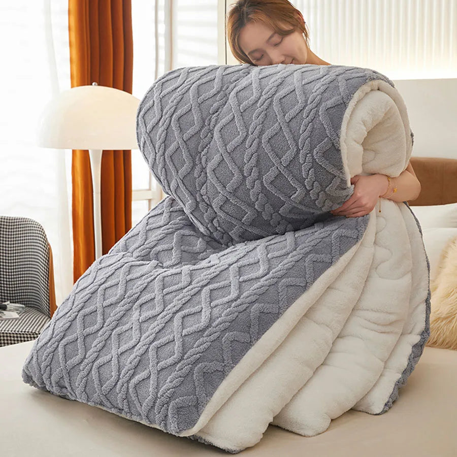 Nueva manta de invierno súper gruesa y cálida para cama, de cachemir sintético de cordero, mantas pesadas, suaves, cómodas y cálidas. Edredón.